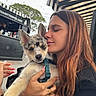 Baïo participe au concours pour gagner de l'argent avec cette photo : woman, puppy, dog, pet, outdoor, cafe, embrace, love, happy, closeup, face, hair, hand, harness, animal, cute, friendly, canine, friendship, relaxation