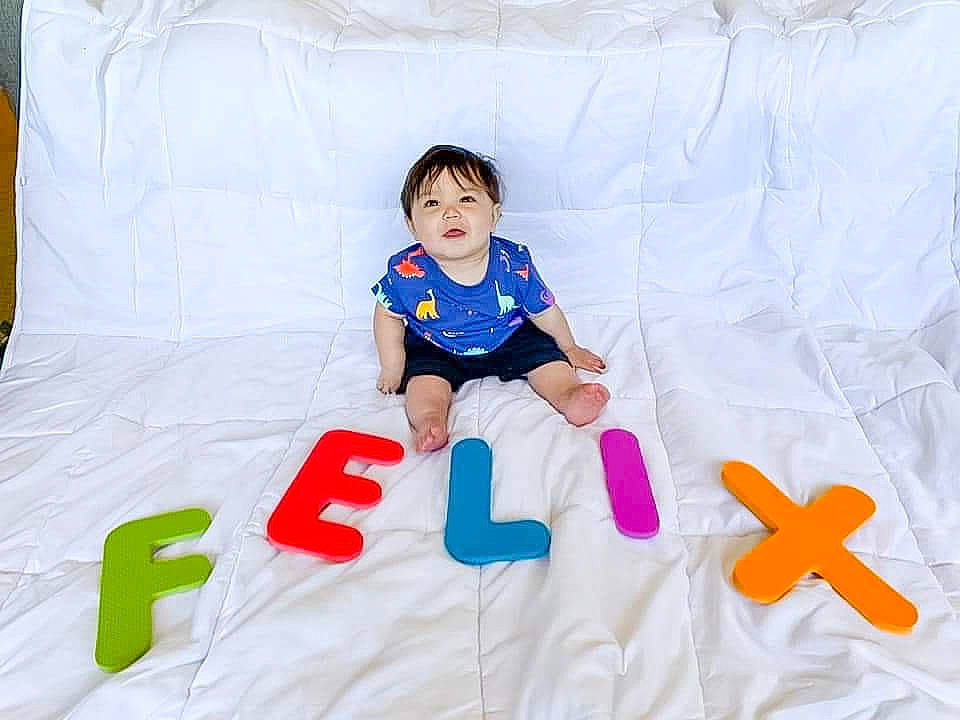 Felix joined the competition — help win amazing prizes! arm, baby, baby_toddler_clothing, child, comfort, elbow, fun, hand, happy, knee, leisure, linens, person, play, room, shorts, sitting, sleeve, sock, t_shirt