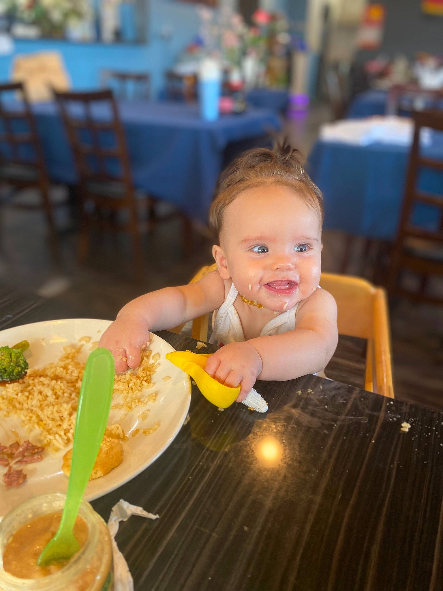 Maria joined the competition — help win amazing prizes! baby, bowl, chair, child, comfort_food, event, food, food_craving, fun, happy, ingredient, joy, leisure, person, plate, sitting, smile, sweetness, table, tableware