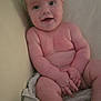 baby, infant, smiling, naked, couch, towel, skin, child, happy, sitting, cute, face, arms, legs, indoors, young, portrait, chubby, expression, people