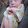 Gracie joined the competition — help win amazing prizes! baby, newborn, sleeping, infant, arm, hand, clothing, yellow, pattern, teddy_bear, person, closeup, cozy, soft_light, peaceful, skin, face, portrait, rest, indoor