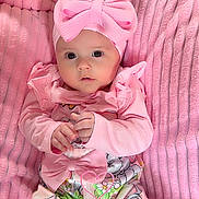 Delylah Rose joined the competition — help win amazing prizes! baby, blanket, bow, butterfly, child, clothing, cute, cute_outfit, elephant, hands, headband, indoors, infant, looking, pattern, pink, portrait, sitting, soft, texture
