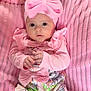 baby, blanket, bow, butterfly, child, clothing, cute, cute_outfit, elephant, hands, headband, indoors, infant, looking, pattern, pink, portrait, sitting, soft, texture