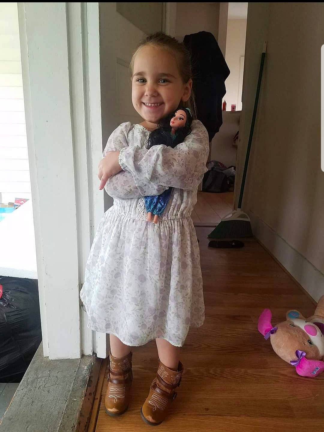 Elizabeth is registered to the contest to win money with this photo: child, clothing, costume, dress, footwear, fur, joy, outerwear, person, shoe, standing, toddler