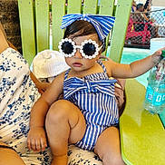 Diana joined the competition — help win amazing prizes! toddler, child, sunglasses, blue_stripes, bow, green_chair, water_bottle, summer, fashion, cute, baby, relaxing, indoor, person, casual, stylish, accessory, seat, clothing, portrait