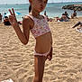 Nelya participe au concours pour gagner de l'argent avec cette photo : barefoot, beach, child, girl, holiday, outdoor, peace_sign, people, posing, relaxing, rock, sand, sea, sky, summer, sunbathers, sunlight, swimsuit, vacation, water
