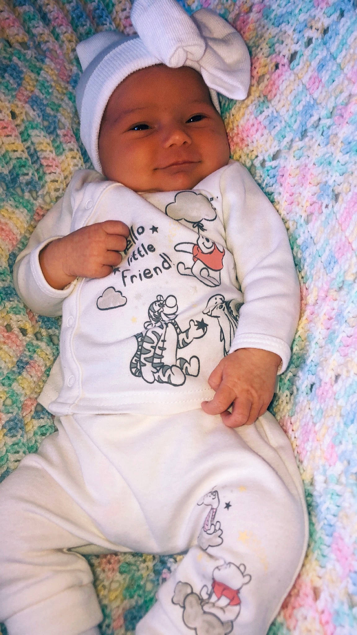 Isabelle joined the competition — help win amazing prizes! baby, baby_toddler_clothing, cheek, child, comfort, eye, face, facial_expression, happy, headwear, linens, lip, pattern, person, pink, product, skin, sleeve, smile, t_shirt