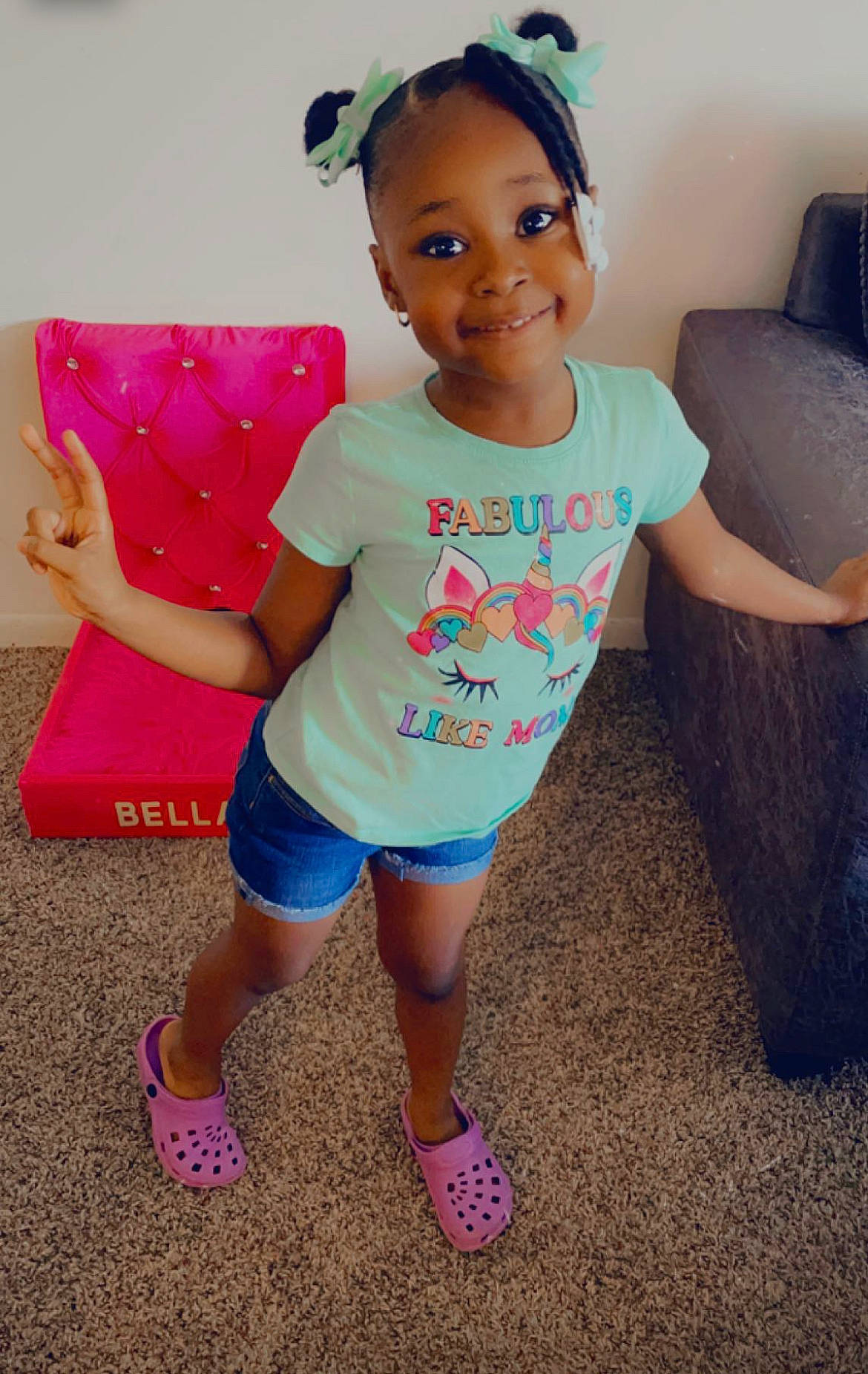 Zaia is registered to the contest to win money with this photo: baby_toddler_clothing, child, cool, dress, facial_expression, fun, hair, hairstyle, happy, head, joy, neck, person, pink, shoe, shorts, sleeve, smile, standing, t_shirt