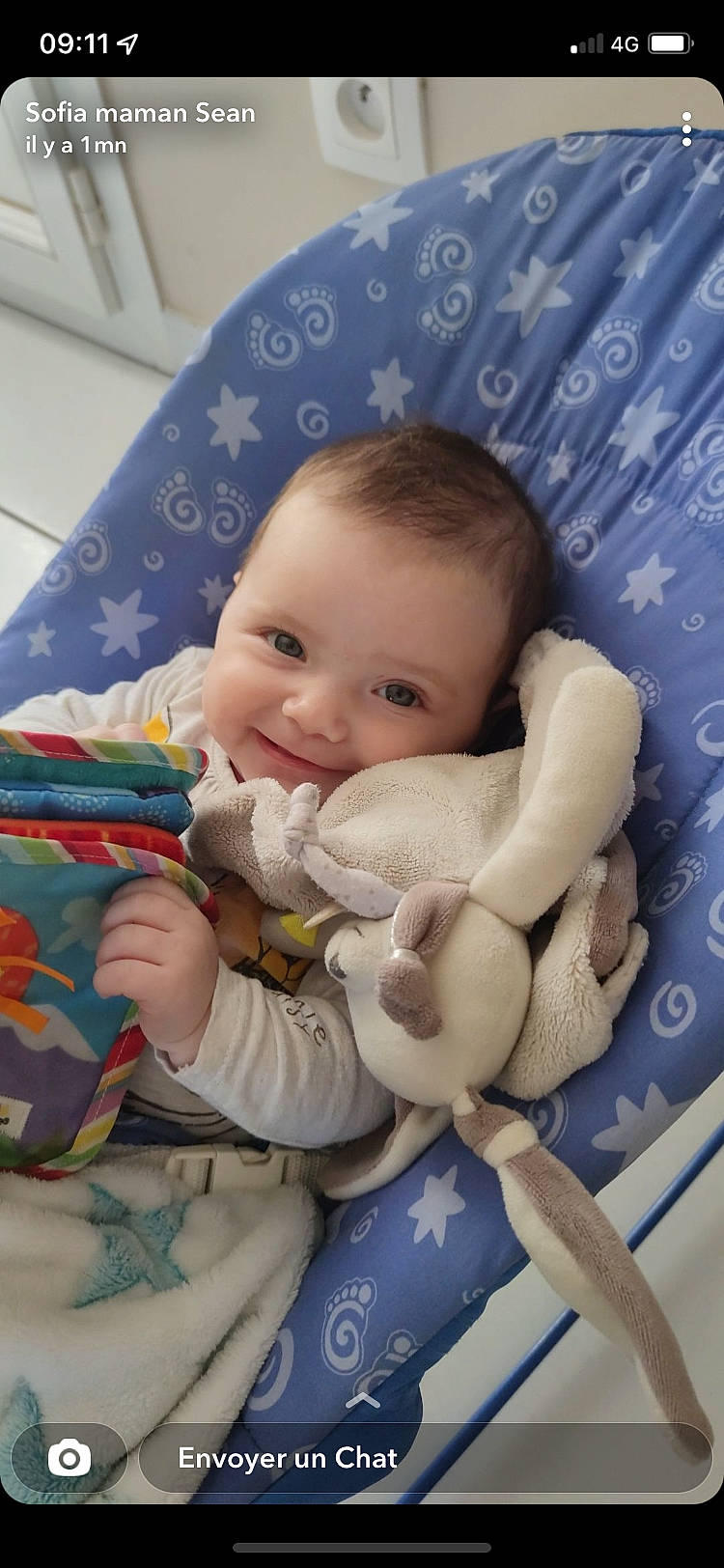 Timéa participe au concours pour gagner de l'argent avec cette photo : baby, baby_products, baby_sleeping, baby_toddler_clothing, cheek, child, comfort, eye, face, facial_expression, happy, head, iris, linens, nose, person, product, room, skin, smile