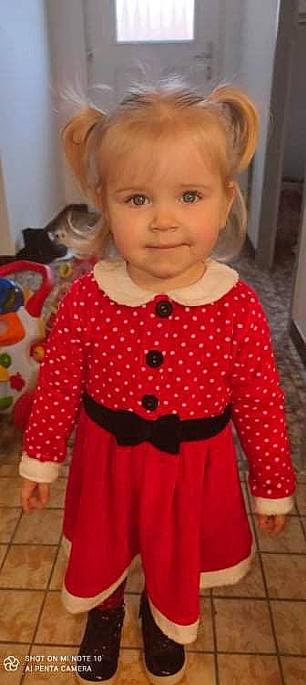 Sofia participe au concours pour gagner de l'argent avec cette photo : baby_toddler_clothing, cheek, child, day_dress, dress, eye, eyelash, hair, hairstyle, head, joy, neck, one_piece_garment, pattern, person, pink, plaid, skin, sleeve, smile