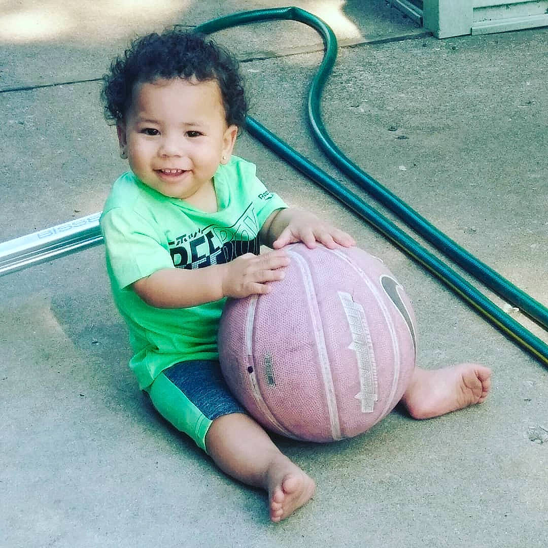 Dellavonte joined the competition — help win amazing prizes! baby, ball, child, joy, person, pink, play, smile, soccer_ball, toddler