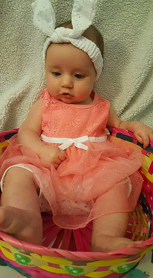 Cambria is registered to the contest to win money with this photo: baby, baby_products, baby_toddler_clothing, cheek, child, doll, hair_accessory, headgear, peach, person, pink, product, skin, toddler