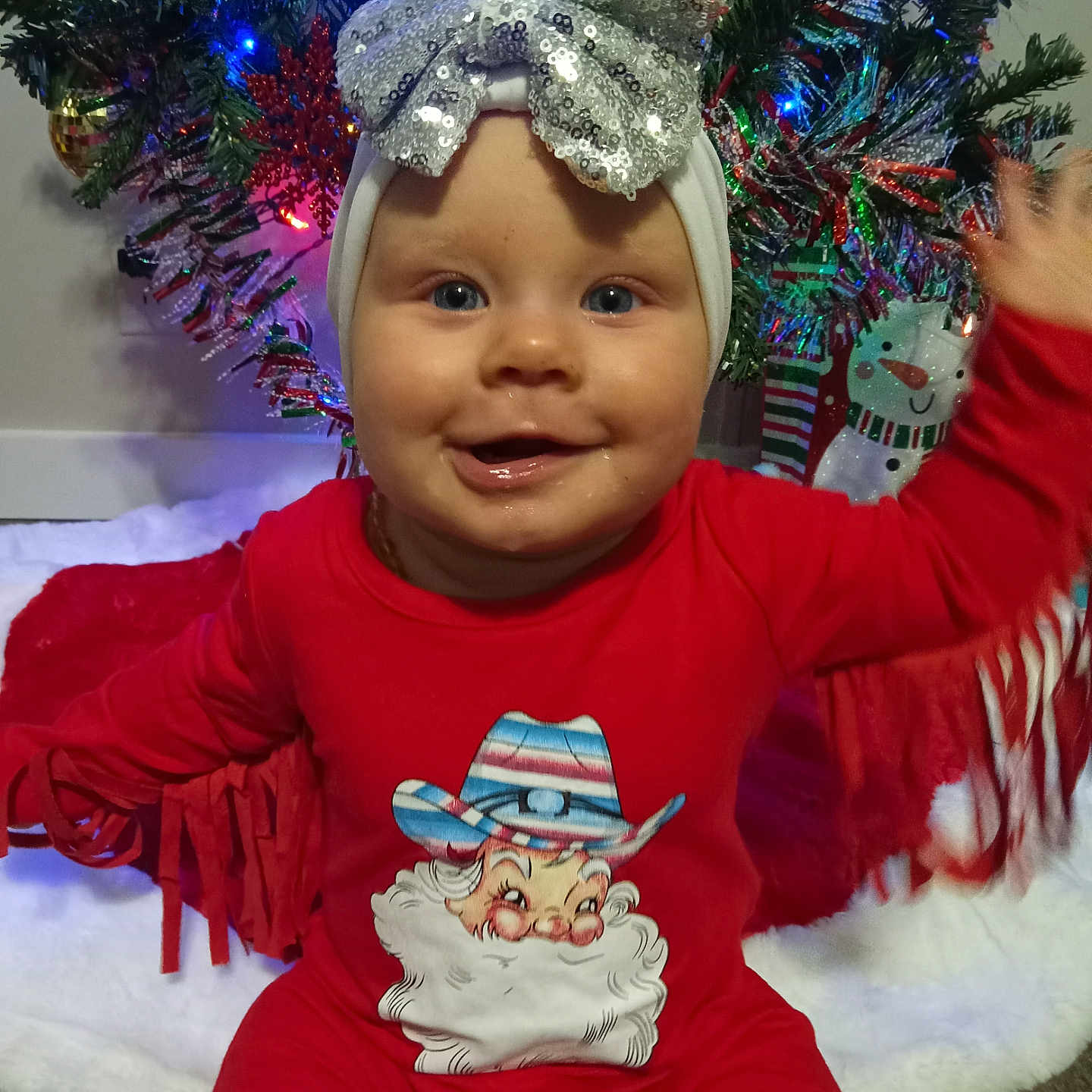Dixie Mae joined the competition — help win amazing prizes! accessories, applique, baby, bodypart, cap, christmas, christmasdecorations, clothing, face, festival, finger, fir, hand, hat, head, person, photography, plant, portrait, tree