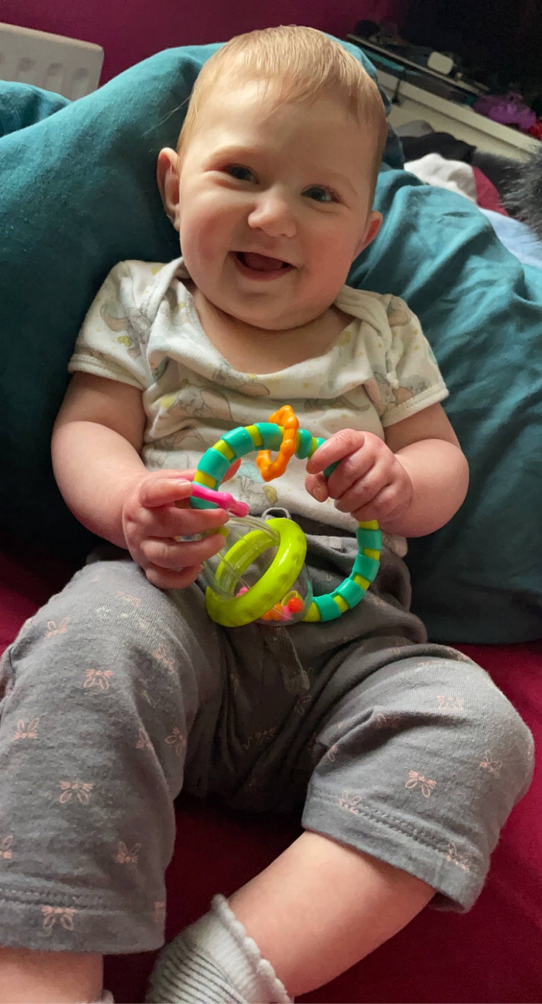 Poppy-rose joined the competition — help win amazing prizes! arm, baby, baby_toddler_clothing, cheek, child, face, facial_expression, finger, fun, green, hand, happy, head, joy, mouth, nose, person, skin, smile, standing