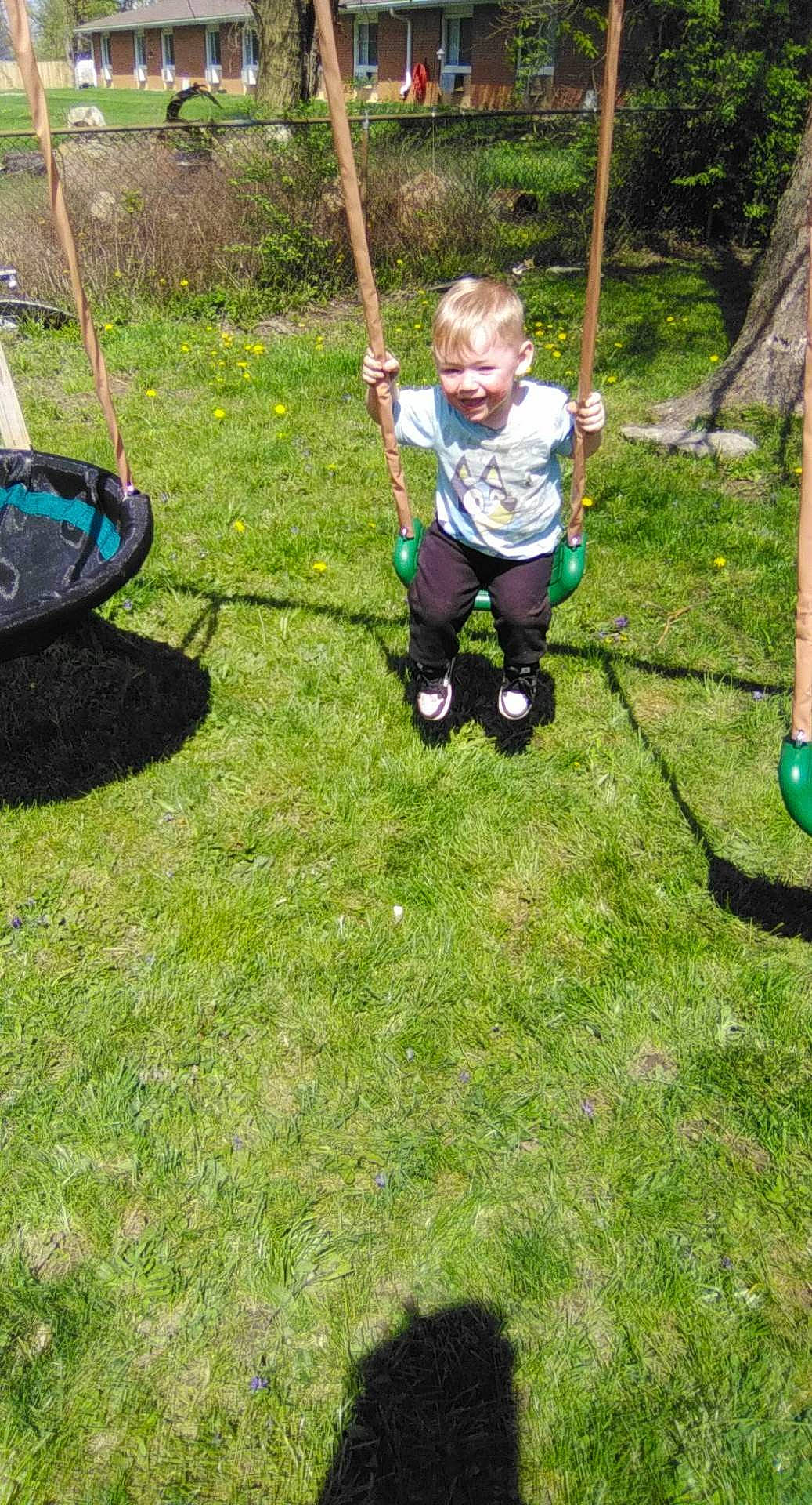 Aiden joined the competition — help win amazing prizes! baby, child, city, electric_blue, fun, grass, grassland, joy, lawn, leisure, outdoor_play_equipment, people_in_nature, person, plant, play, playground, recreation, soil, swing, toddler