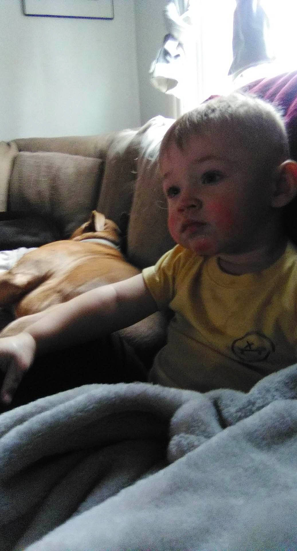 Aiden is registered to the contest to win money with this photo: baby, baby_toddler_clothing, cheek, child, comfort, elbow, finger, flooring, fun, head, human_leg, knee, mammal, mouth, nose, person, room, sitting, skin, toddler