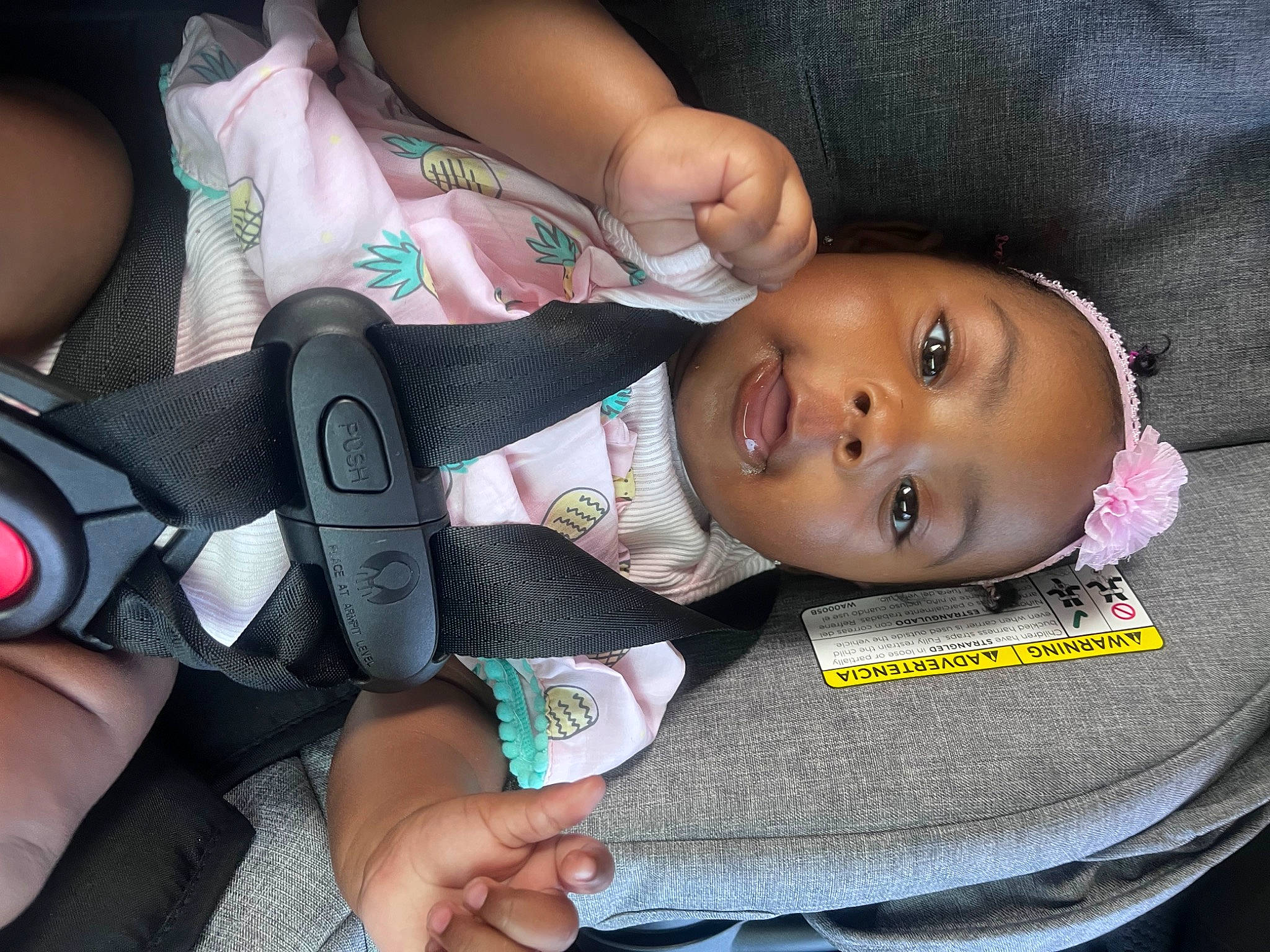 Keilani is registered to the contest to win money with this photo: baby, baby_toddler_clothing, cheek, child, eye, facial_expression, finger, fun, gesture, hand, happy, head, nail, nose, person, skin, smile, thumb, tie, toddler