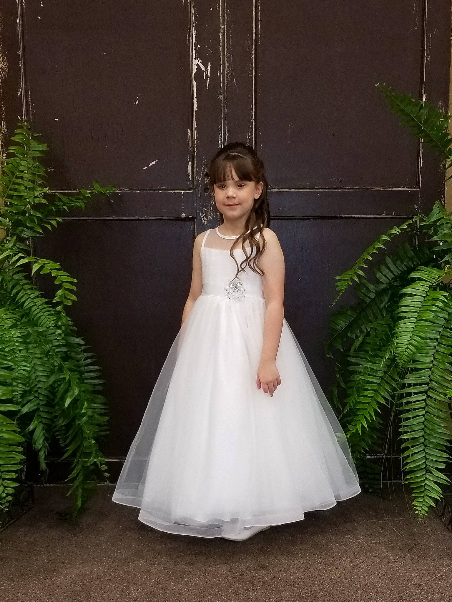 Kaylin joined the competition — help win amazing prizes! a_line, beauty, bridal_accessory, bridal_clothing, bridal_party_dress, bride, ceremony, child, clothing, dress, event, flower_girl, formal_wear, gown, lady, person, shoulder, smile, wedding, wedding_dress