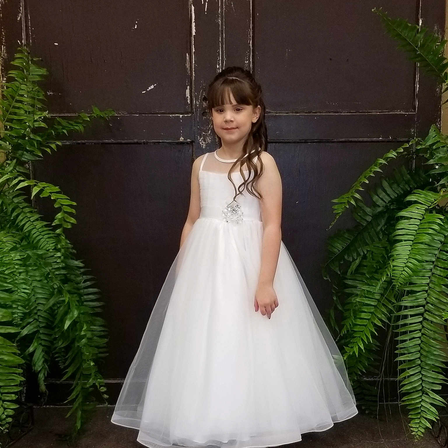 Kaylin joined the competition — help win amazing prizes! a_line, beauty, bridal_accessory, bridal_clothing, bridal_party_dress, bride, ceremony, child, clothing, dress, event, flower_girl, formal_wear, gown, lady, person, shoulder, smile, wedding, wedding_dress