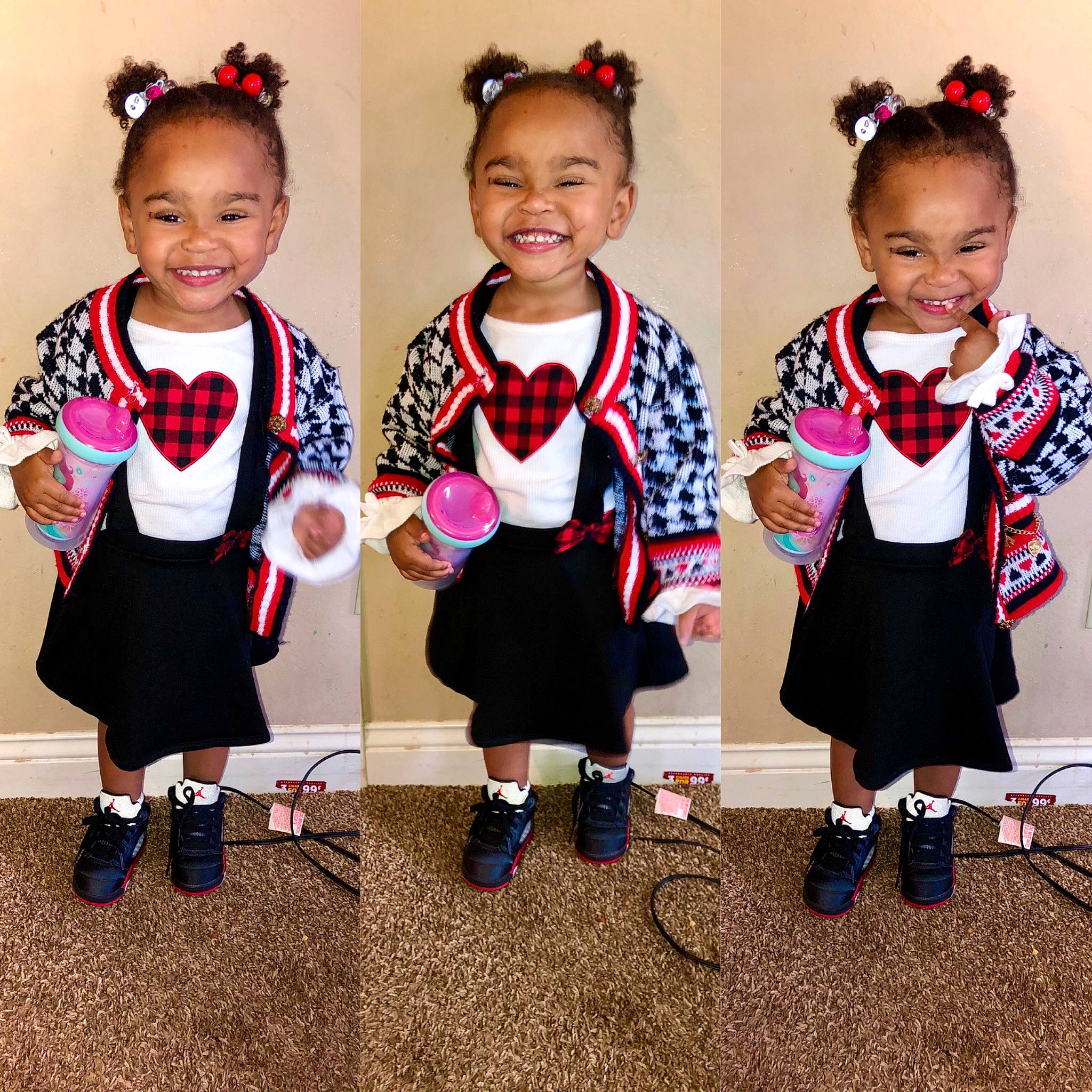 Celina is registered to the contest to win money with this photo: child, clothing, costume, dress, event, footwear, joy, outerwear, person, school_uniform, suit, toddler, uniform