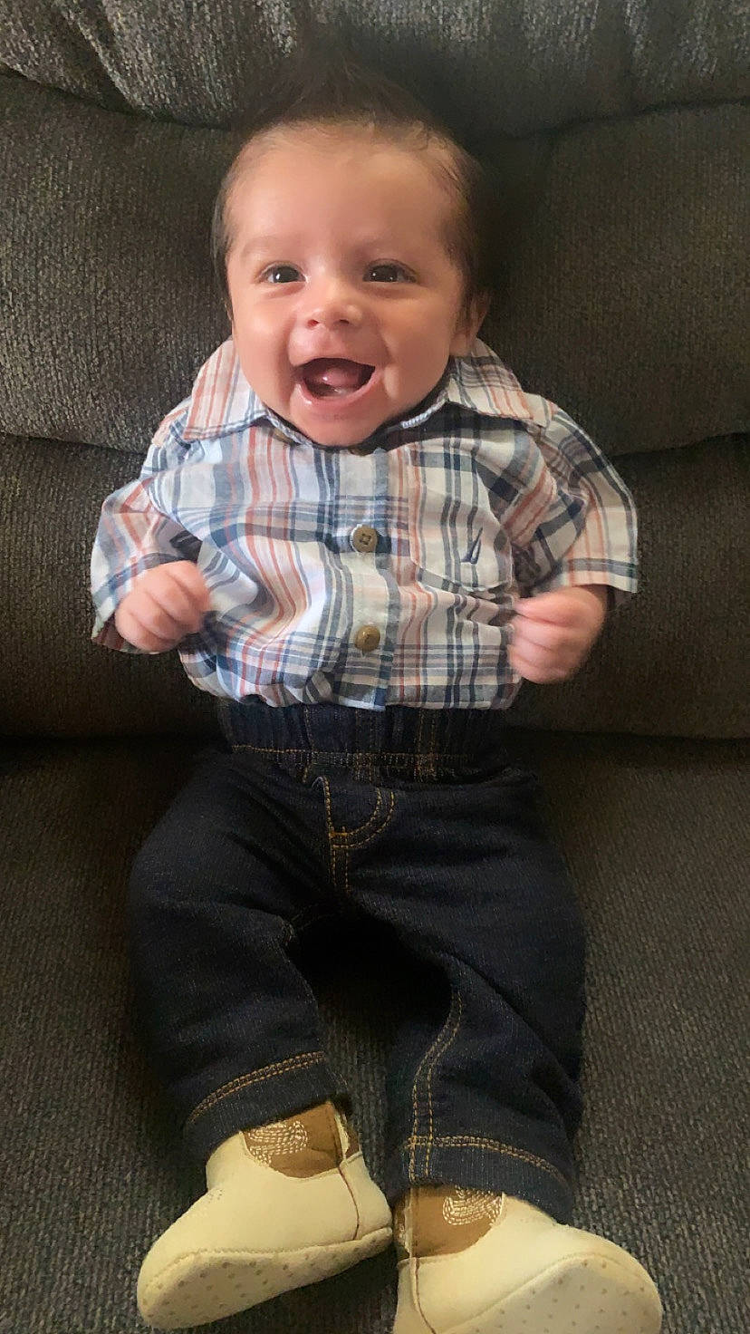 Azrael joined the competition — help win amazing prizes! arm, baby_toddler_clothing, cheek, chin, comfort, dress_shirt, eye, face, facial_expression, hairstyle, hand, head, human_body, joint, outerwear, person, shirt, shoulder, skin, smile