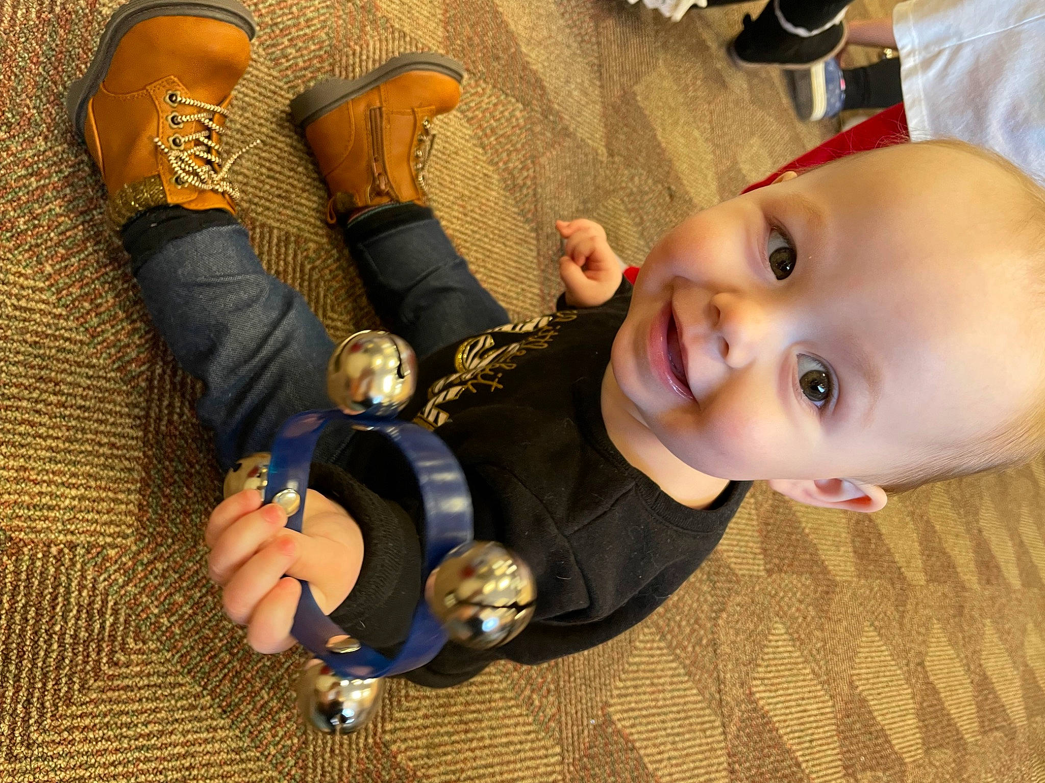 Aryah joined the competition — help win amazing prizes! baby, baby_laughing, baby_products, baby_toddler_clothing, cheek, child, comfort, finger, flooring, fun, gesture, happy, human_leg, person, sitting, smile, thigh, thumb, toddler, wood