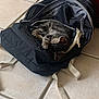 Tigrou a rejoint le concours — aidez-le/la à gagner de superbes lots ! cat, tabby_cat, sleeping, backpack, black_backpack, tile_floor, indoor, pet, cozy, napping, fur, paw, resting, curled_up, animal, domestic_animal, quiet, relaxation, cute, soft