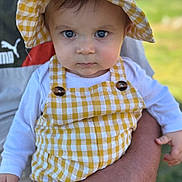 Elie participe au concours pour gagner de l'argent avec cette photo : baby, blue_eyes, checkered_pattern, child, closeup, cute, fashion, grass, hand, nature, outdoor, person, portrait, summer, sun_hat, toddler, white_shirt, yellow_hat, yellow_overalls, young_child