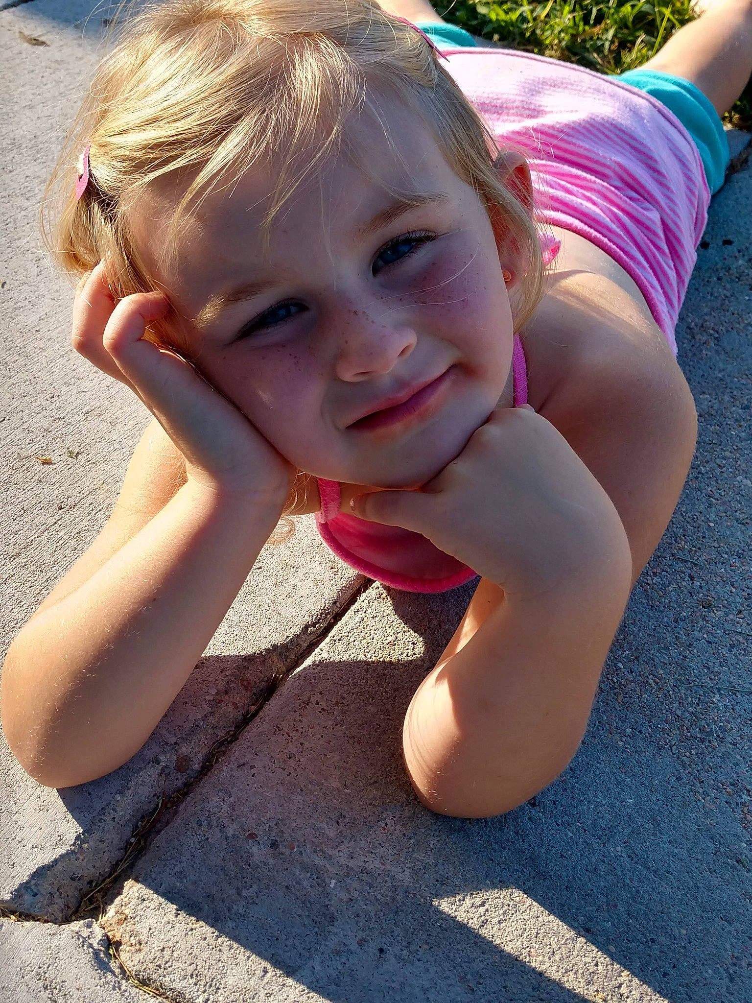 Hailey joined the competition — help win amazing prizes! blond, child, eye, finger, flooring, fun, gesture, grass, hair, happy, human_body, human_leg, leisure, lip, nose, people_in_nature, person, skin, smile, toddler
