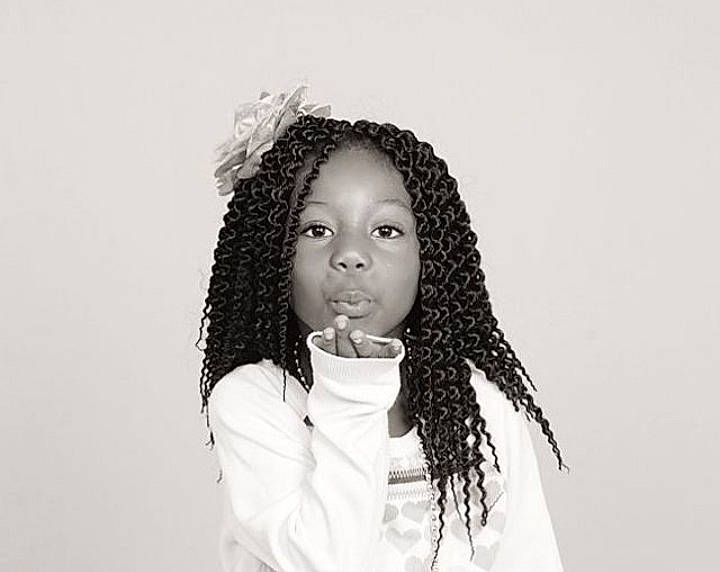 Adina joined the competition — help win amazing prizes! beauty, black, black_and_white, black_hair, child_model, eye, eyebrow, face, forehead, hair, hairstyle, head, human, jheri_curl, lip, long_hair, monochrome, person, photography, portrait