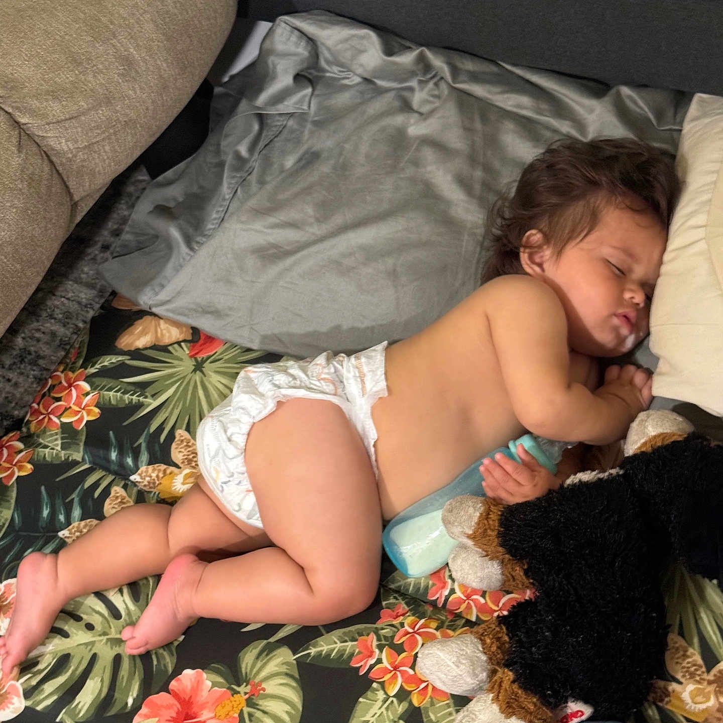 Ezekiel joined the competition — help win amazing prizes! baby, blanket, bottle, child, clothing, couch, diaper, face, furniture, hair, nap, person, plush_toy, pillow, sleeping, toddler, toy, indoors, rest, skin