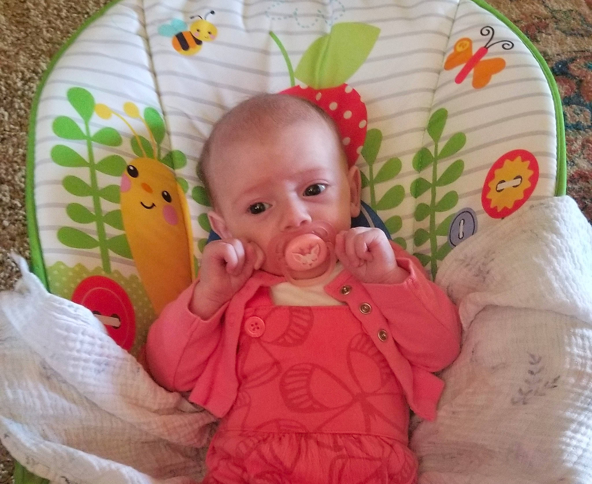 Hannah joined the competition — help win amazing prizes! baby, baby_products, baby_toddler_clothing, baby_toys, cheek, child, comfort, grass, happy, linens, orange, peach, person, pink, plant, product, room, skin, textile, toddler