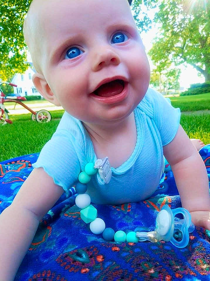 Porter joined the competition — help win amazing prizes! baby, baby_laughing, blue, cheek, child, eye, face, facial_expression, fun, grass, happy, lip, nose, person, play, skin, smile, summer, toddler
