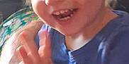 Nataila is registered to the contest to win money with this photo: toddler, child, smiling, blonde_hair, pigtails, hands, adult, playful, indoor, carpet, blue_shirt, happy, laughing, person, closeup, face, young_child, cute, interaction, family