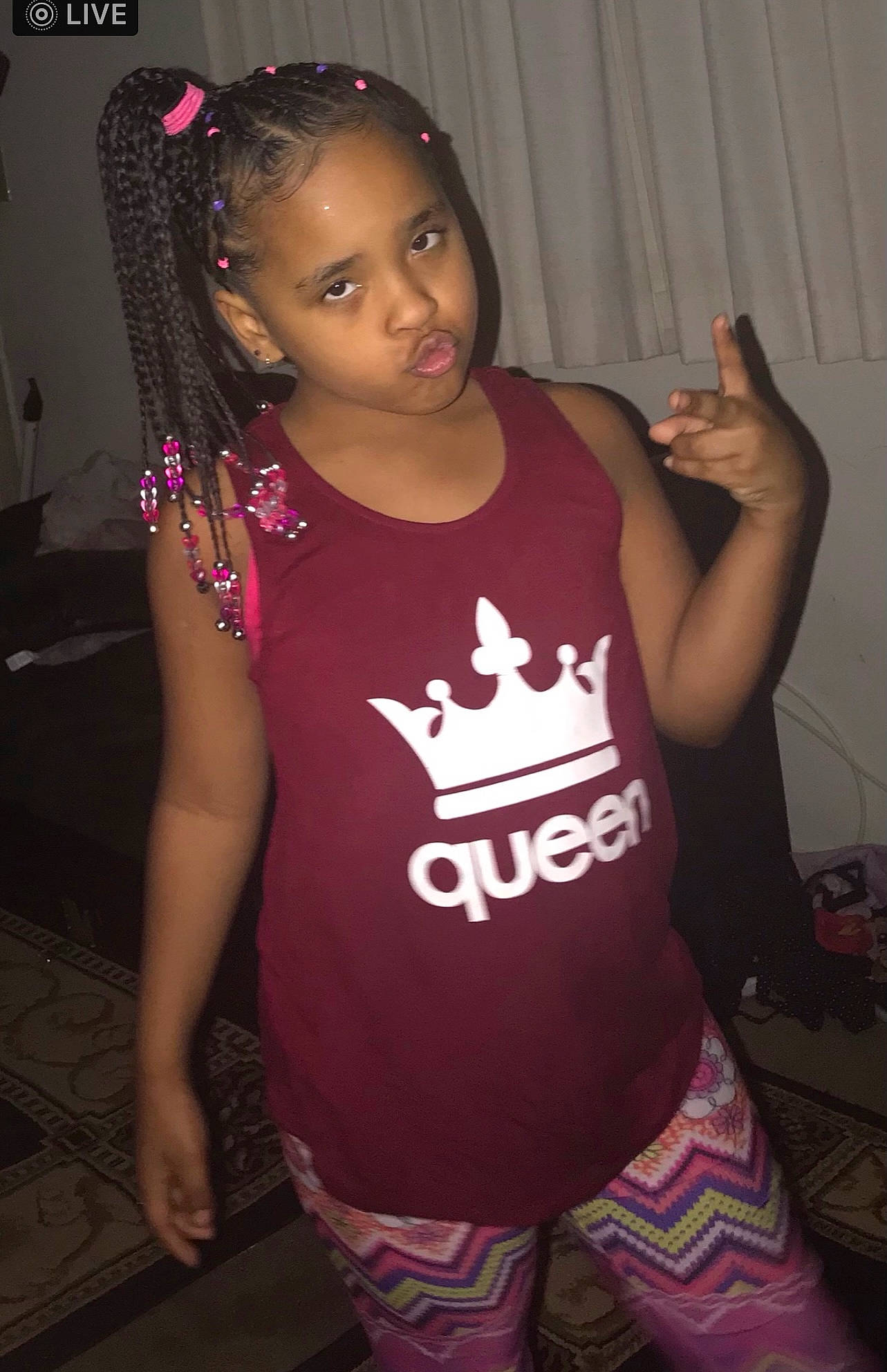 Tymirah is registered to the contest to win money with this photo: abdomen, arm, black_hair, cool, event, face, flash_photography, gesture, happy, human_leg, magenta, neck, person, pink, shorts, sleeve, sportswear, t_shirt, thigh, trunk