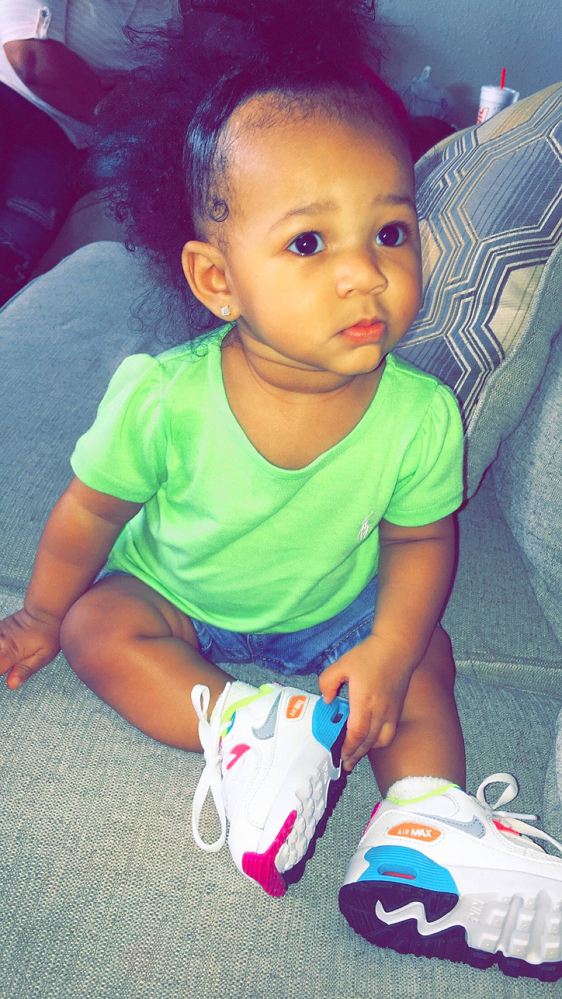 Karma is registered to the contest to win money with this photo: baby, cheek, child, cool, eye, face, forehead, fun, happy, head, leg, lip, mouth, nose, people, person, play, product, skin, smile