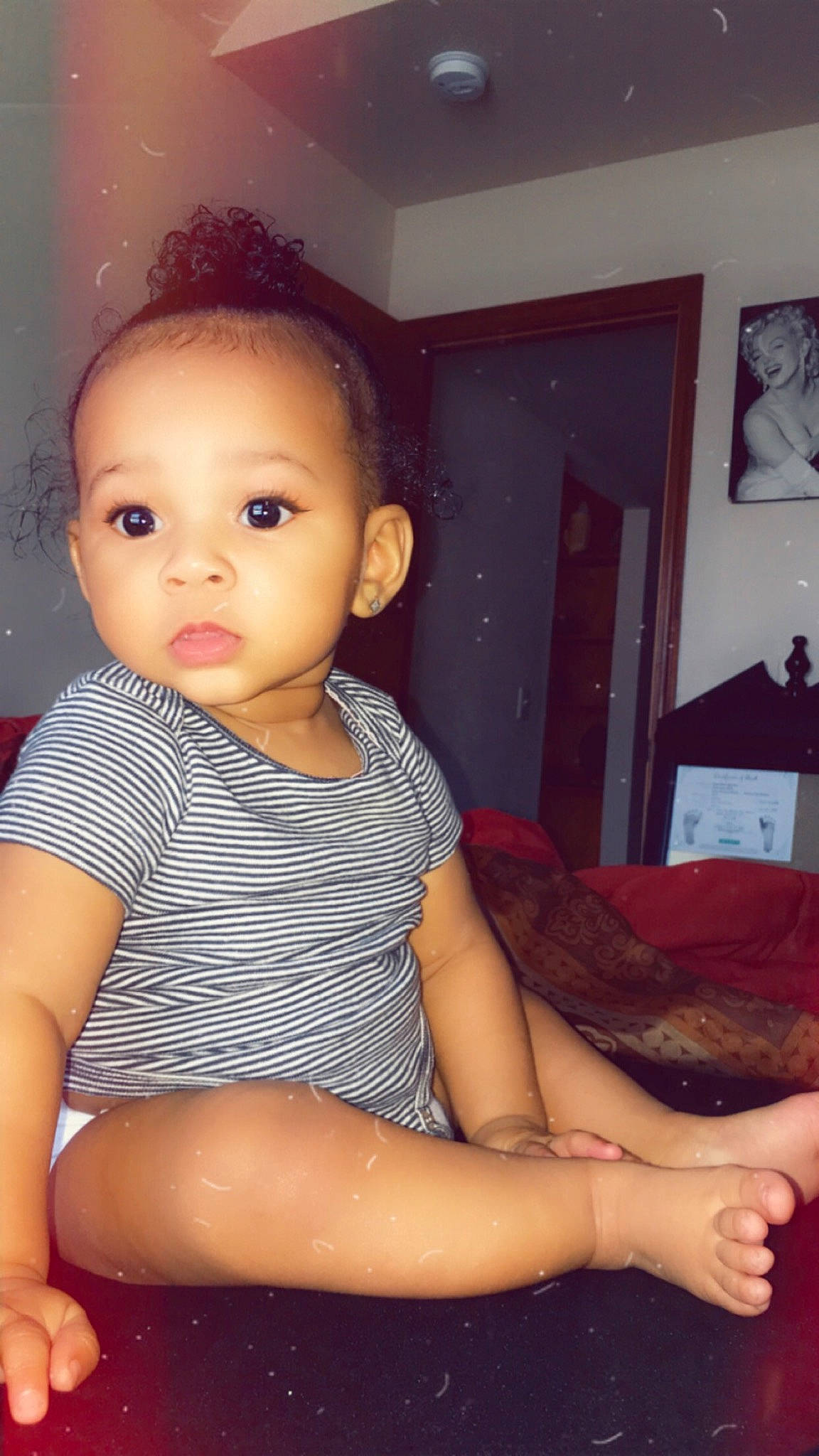 Karma joined the competition — help win amazing prizes! arm, baby, cheek, child, chin, face, joy, leg, lip, person, sitting, skin, smile, thigh, toddler