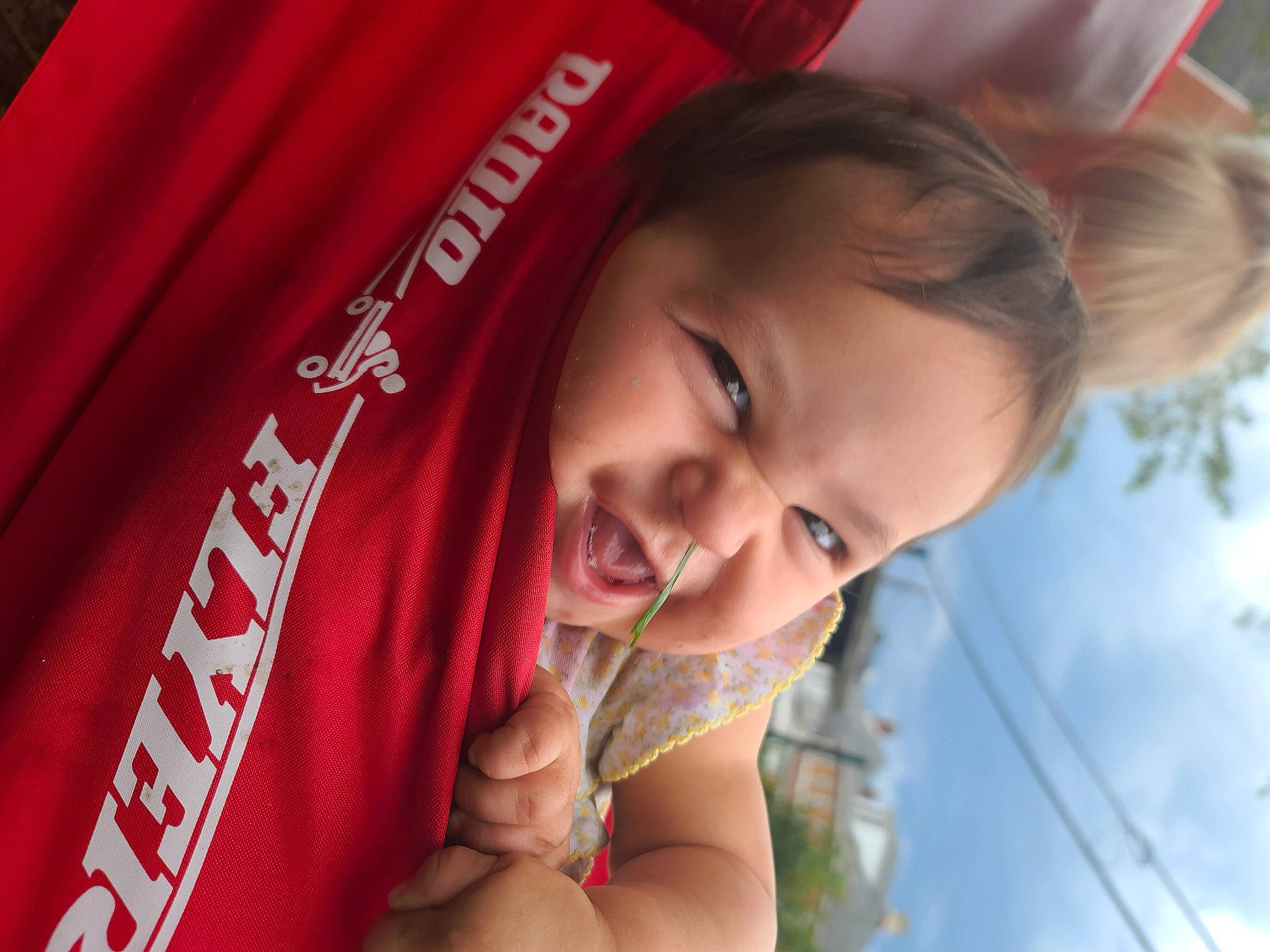 Hazel is registered to the contest to win money with this photo: chin, eye, face, facial_expression, finger, gesture, hair, happy, head, human, iris, lip, mammal, mouth, nose, person, plant, skin, smile, toddler