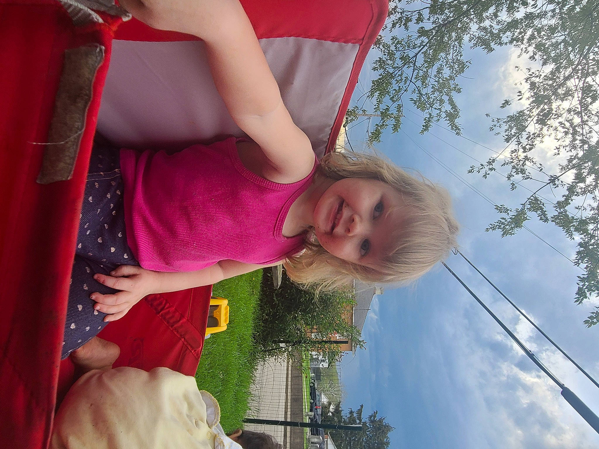 Ellainah joined the competition — help win amazing prizes! child, cloud, facial_expression, fun, happy, human_body, joy, leisure, organ, person, pink, plant, public_space, red, sky, smile, summer, tree, vertebrate, window