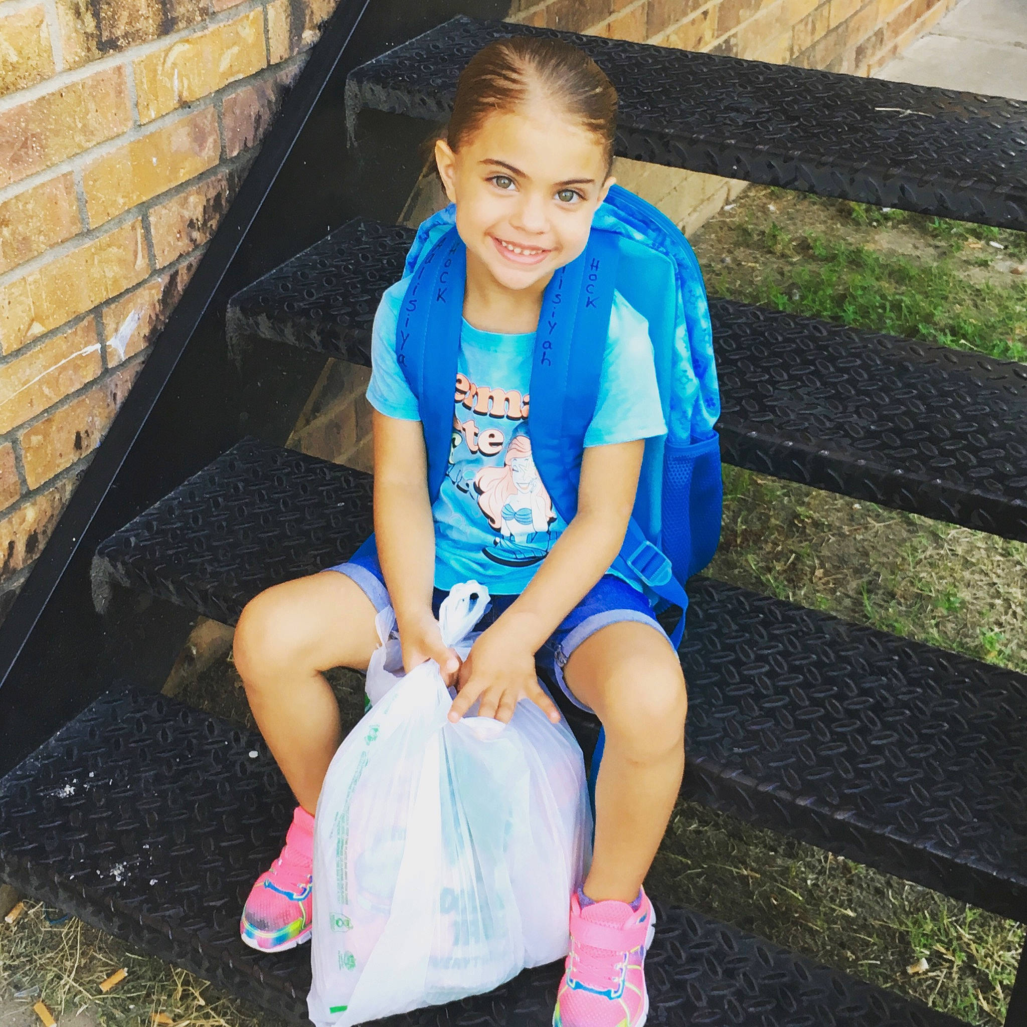 Aalisiyah joined the competition — help win amazing prizes! blue, child, child_model, cool, electric_blue, fashion, footwear, hairstyle, happy, jacket, joy, long_hair, outerwear, person, pink, shoe, sitting, smile, summer, textile