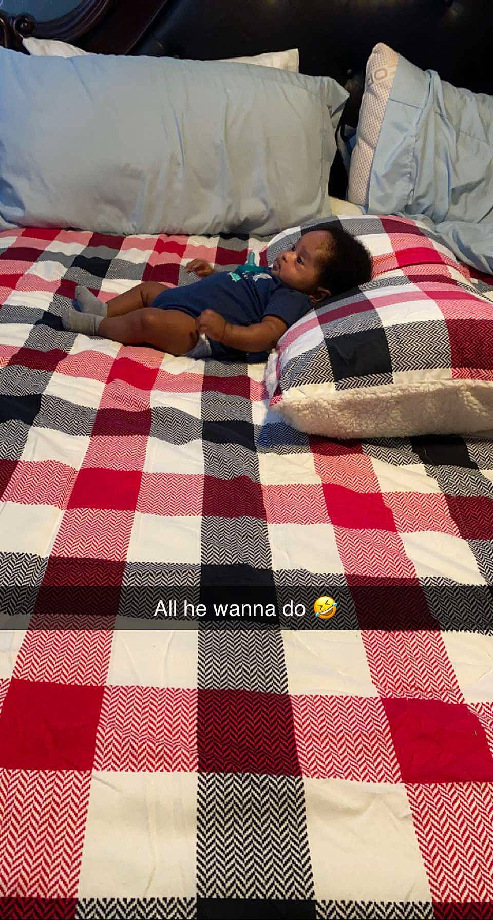 Josiah Mcmurtry is registered to the contest to win money with this photo: art, bed, bed_frame, bedding, carpet, child, comfort, floor, flooring, fun, leisure, linens, pattern, person, plaid, product, recreation, tartan, textile, tints_and_shades