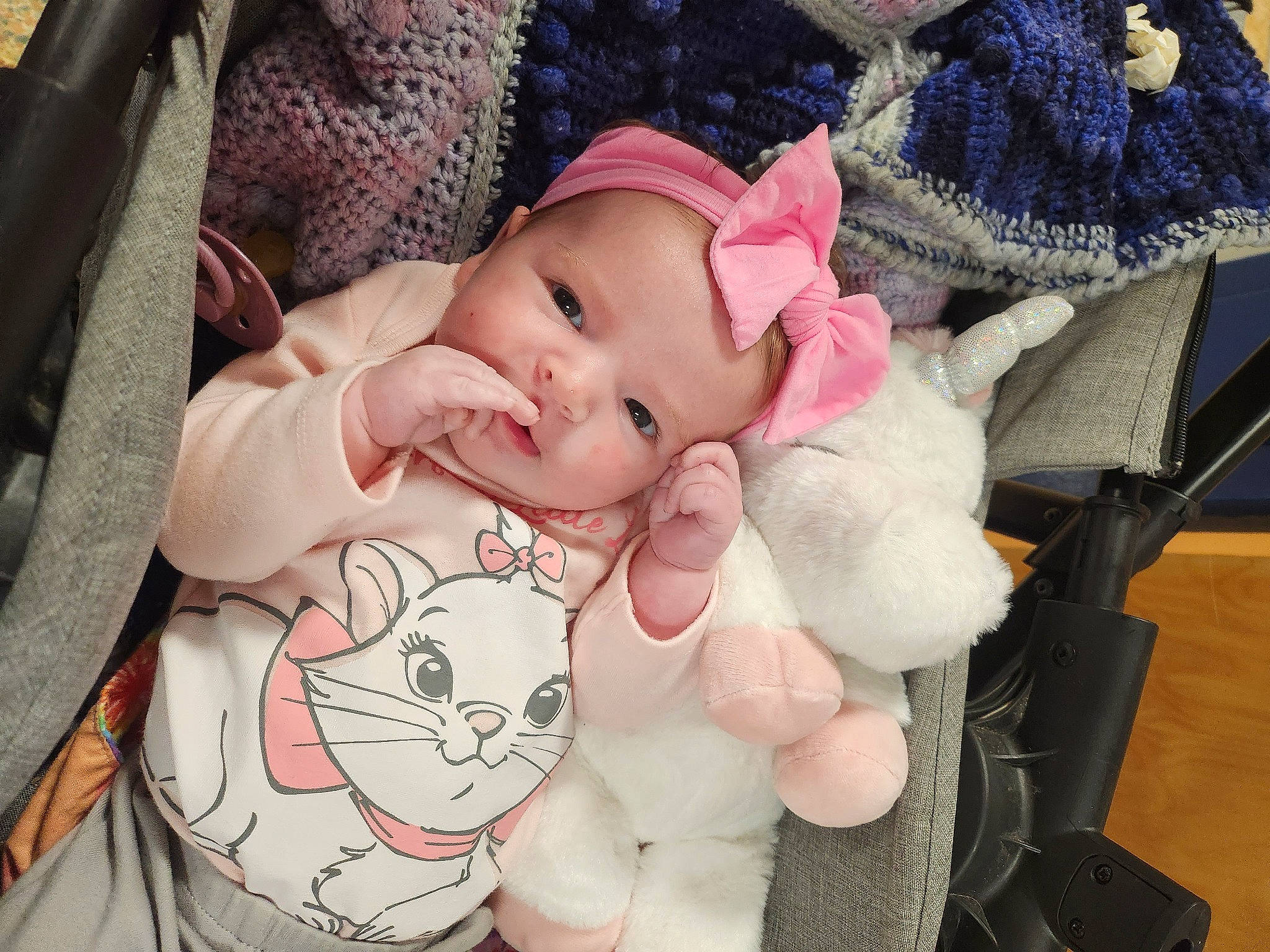 Adalee joined the competition — help win amazing prizes! baby, baby_products, baby_toddler_clothing, cheek, child, comfort, event, fur, headwear, pattern, person, pink, plush, skin, stuffed_toy, toddler, toy, woolen, woven_fabric
