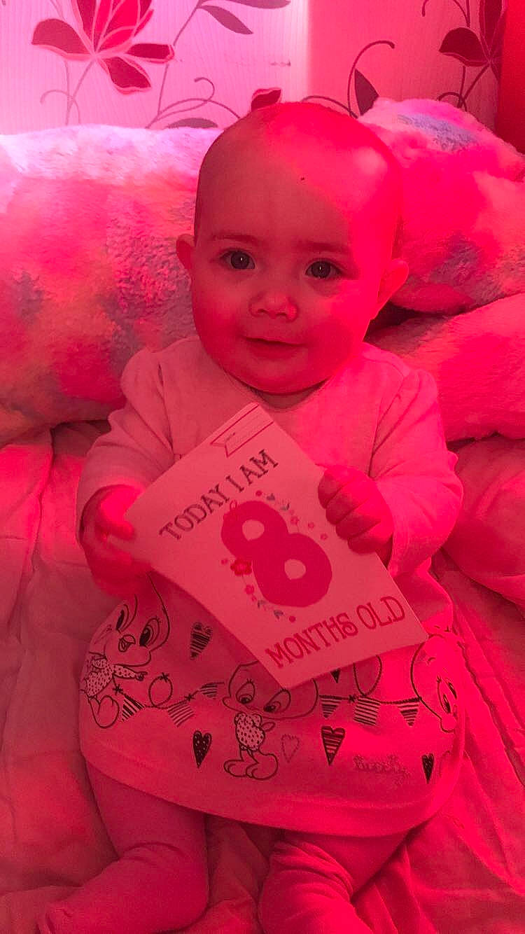 Autumn-rose is registered to the contest to win money with this photo: baby, child, lip, magenta, person, pink, red, smile, toddler