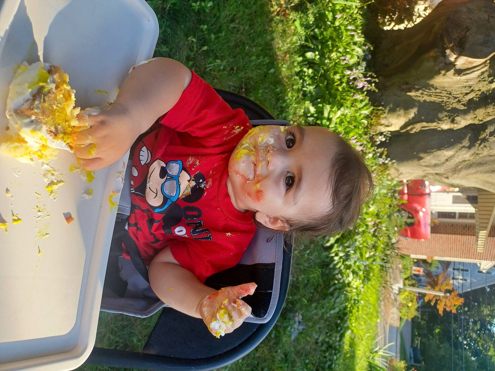 Kenneth joined the competition — help win amazing prizes! baby, child, comfort_food, event, fun, garden, grass, happy, hat, leisure, people_in_nature, person, plant, play, recreation, sitting, t_shirt, toddler, tree, vacation