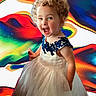 abstract_art, blue, blue_embroidery, child, colorful_background, curly_hair, cute, dress, green, happy, joyful, orange, person, portrait, red, smiling, toddler, vibrant_colors, white_dress, yellow