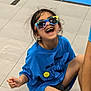 Abbigail is registered to the contest to win money with this photo: blue_shirt, bright_colors, casual_clothing, cheerful, child, floor, fun, happy, indoor, joyful, kid, laughing, messy_hair, person, playful, sitting, smile, sunglasses, tiled_floor, tshirt