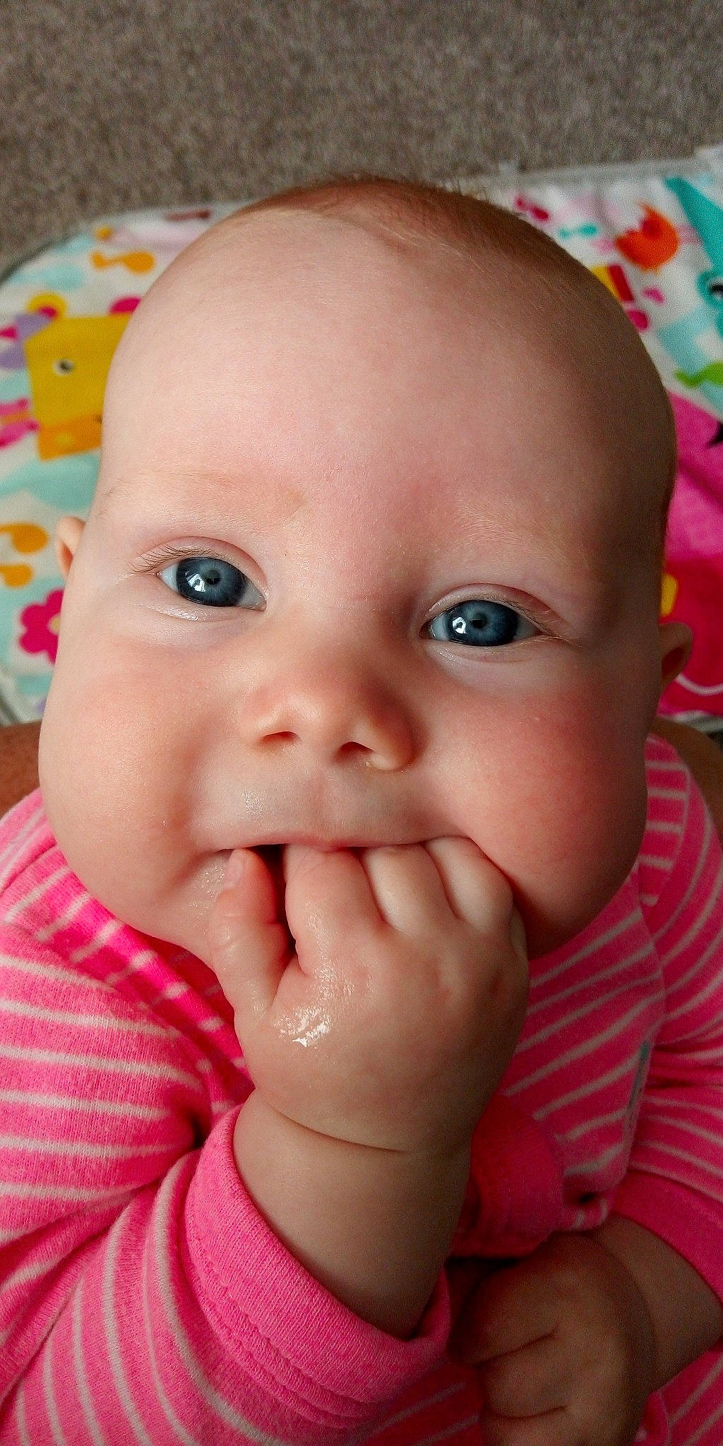 Jillian joined the competition — help win amazing prizes! baby, baby_making_funny_faces, cheek, child, chin, close_up, eye, face, facial_expression, finger, forehead, head, iris, lip, mouth, nose, person, pink, skin, smile