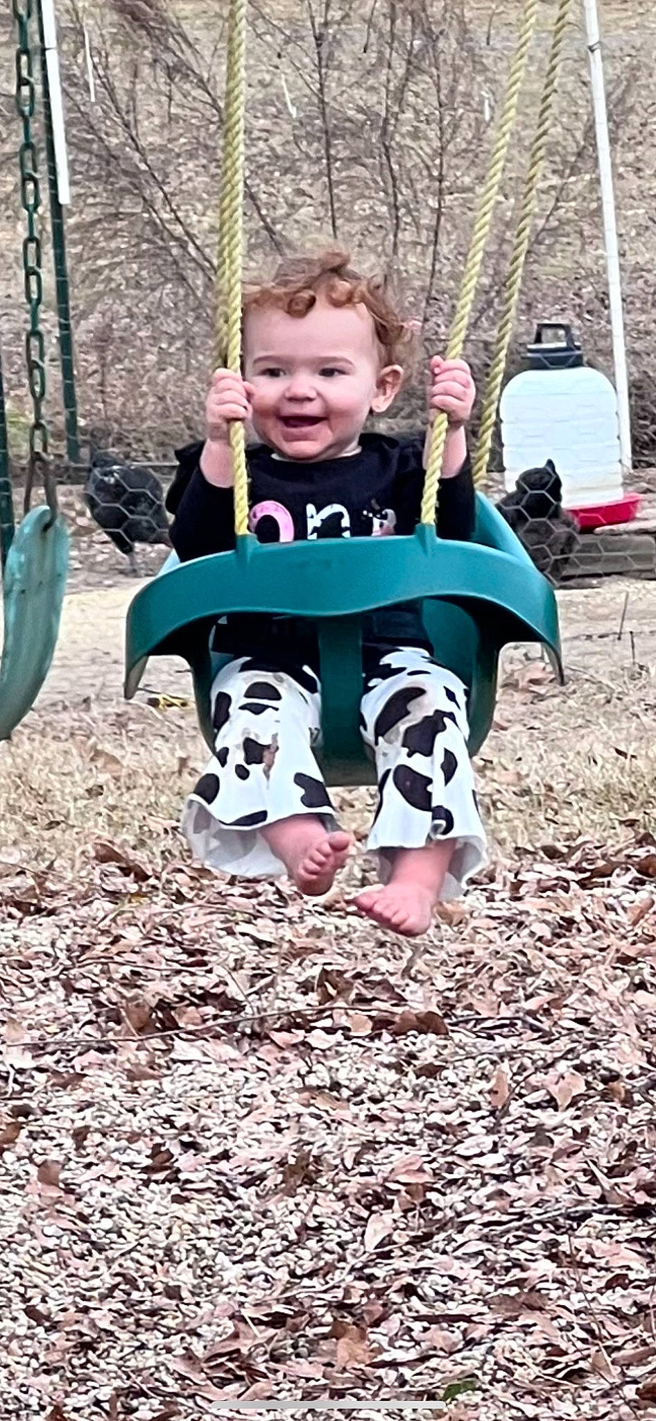 Karoline is registered to the contest to win money with this photo: baby, baby_toddler_clothing, child, city, fun, grass, happy, joy, leisure, outdoor_play_equipment, people_in_nature, person, plant, playground, recreation, sleeve, smile, soil, swing, t_shirt