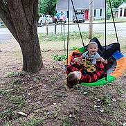 De'Shawn joined the competition — help win amazing prizes! baby, child, swing, tree, person, backyard, grass, fence, house, car, outdoor, play, smile, clothing, red, green, nature, daylight, fun, relax
