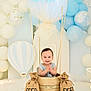 Nicolas Asafe joined the competition — help win amazing prizes! baby, toddler, child, smiling, clapping, hot_air_balloon, basket, balloons, blue, white, decorations, celebration, cute, happy, indoor, props, fabric, wood, playful, portrait